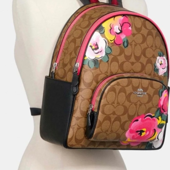 Court Backpack In Signature Canvas With Vintage Rose Print. - Picture 3 of 5